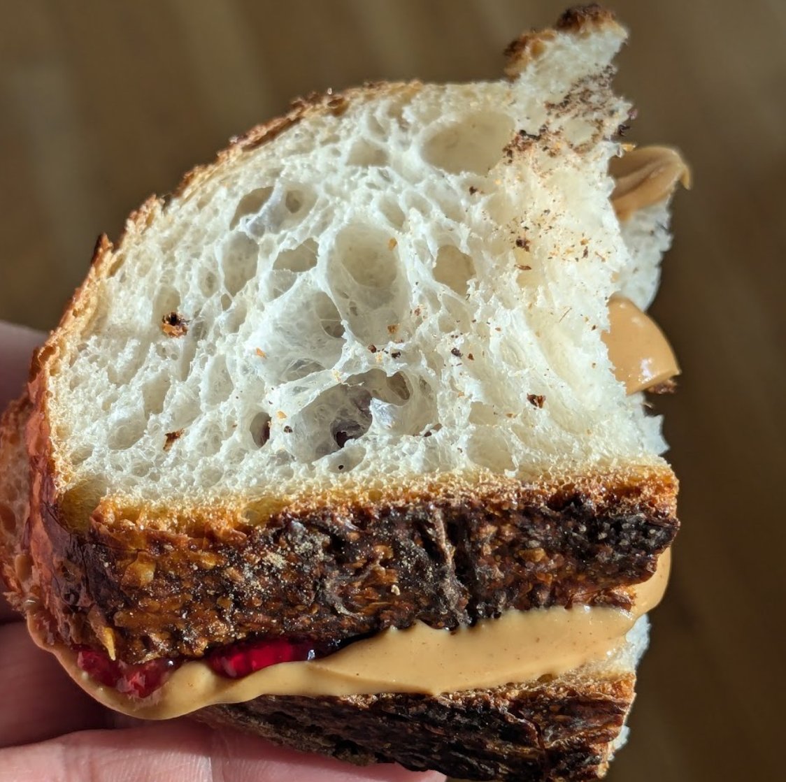 Open crumb sourdough sandwich